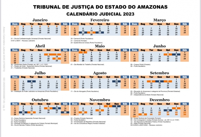 Calendário Judicial 2023